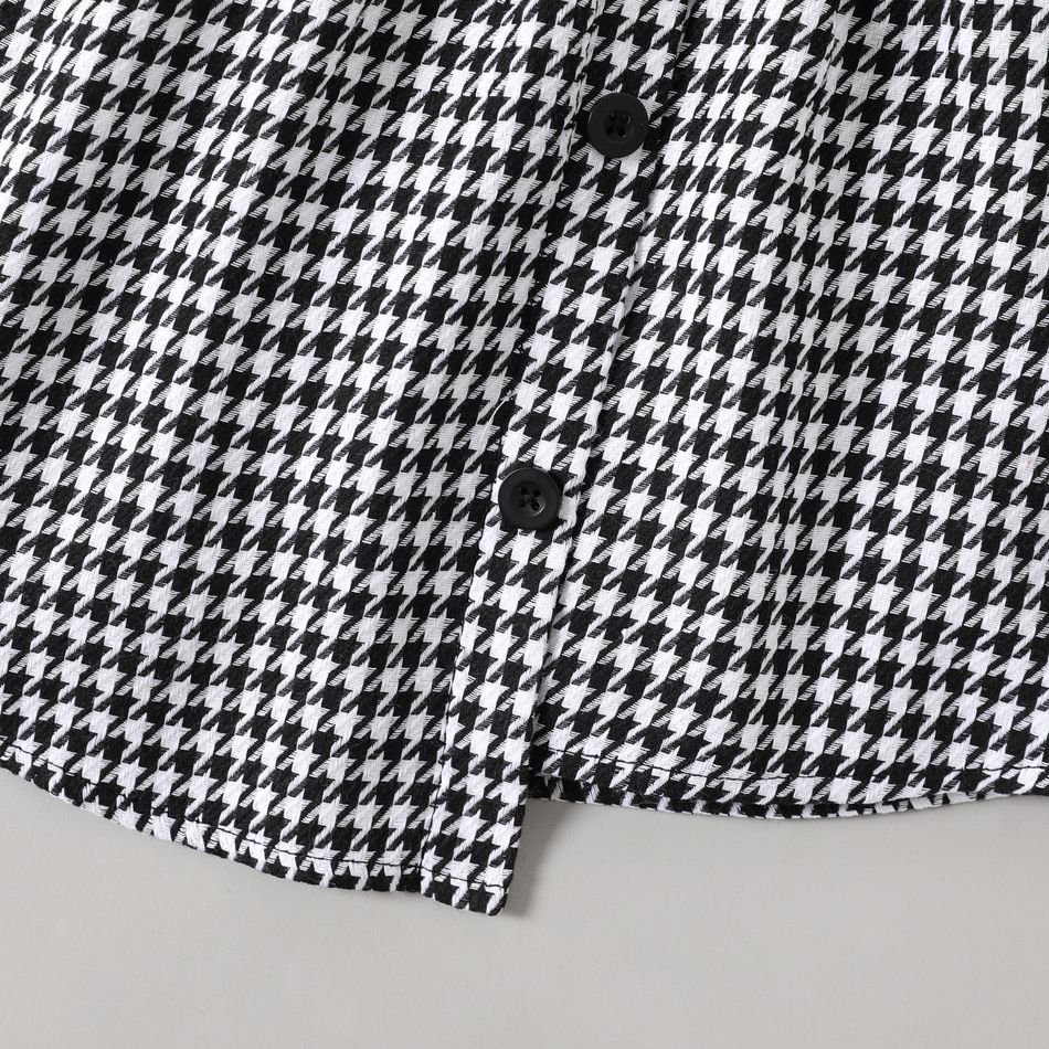 2pcs Baby Girl Houndstooth Long-sleeve Spliced Textured Crop Top and Asymmetric Hem Skirt Set BlackandWhite