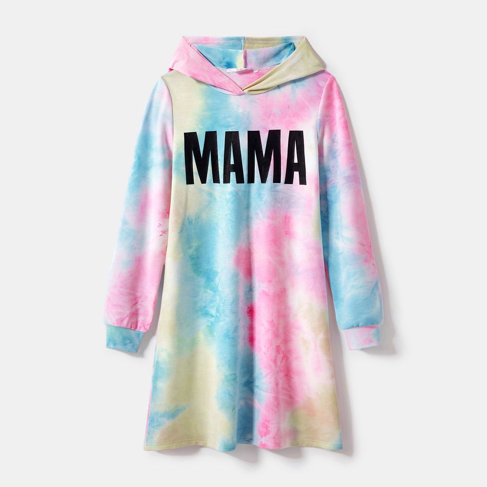 Letter Print Tie Dye Long-sleeve Hoodie Dress for Mom and Me Colorful big image 2
