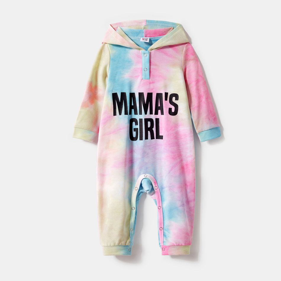 Letter Print Tie Dye Long-sleeve Hoodie Dress for Mom and Me Colorful big image 7