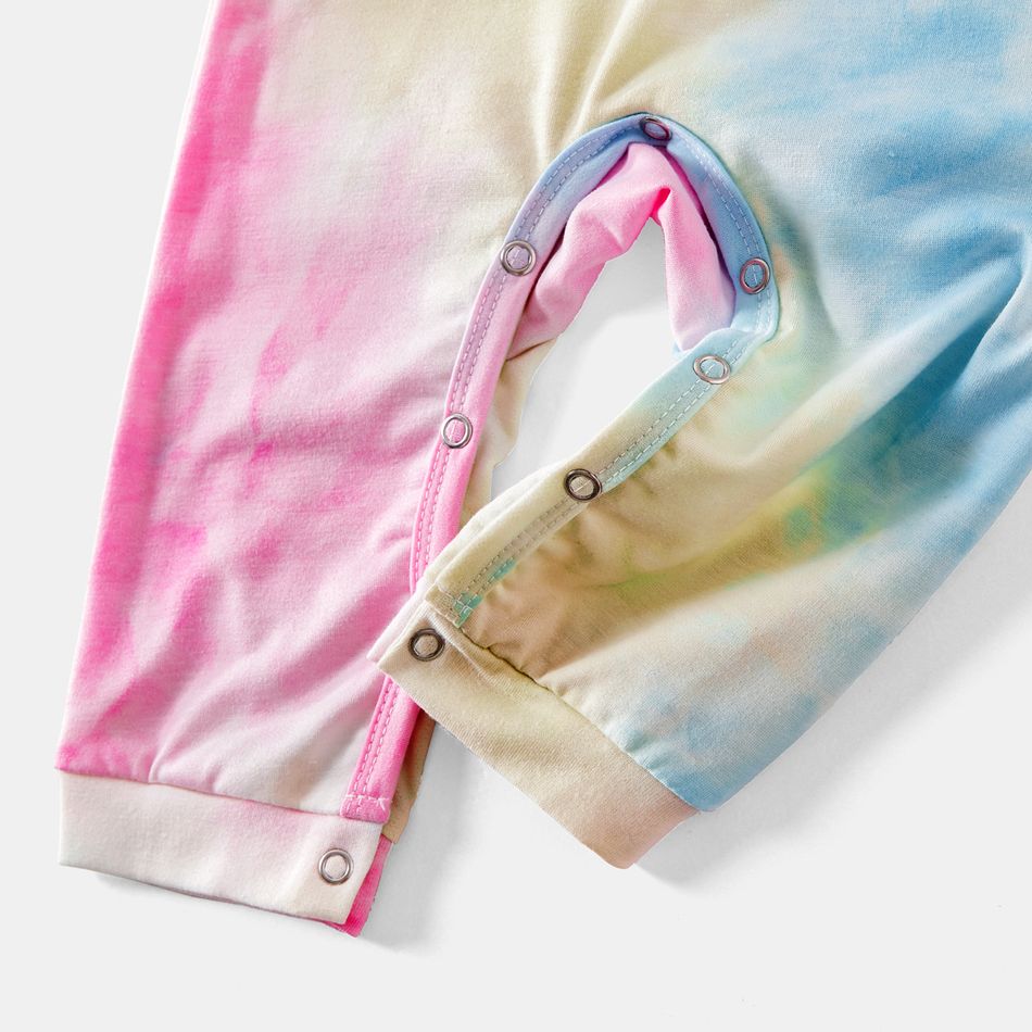 Letter Print Tie Dye Long-sleeve Hoodie Dress for Mom and Me Colorful big image 9