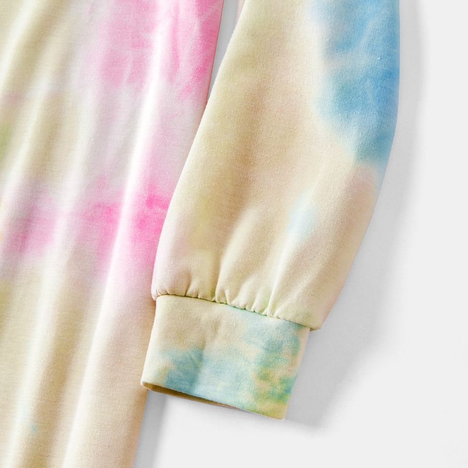 Letter Print Tie Dye Long-sleeve Hoodie Dress for Mom and Me Colorful big image 4