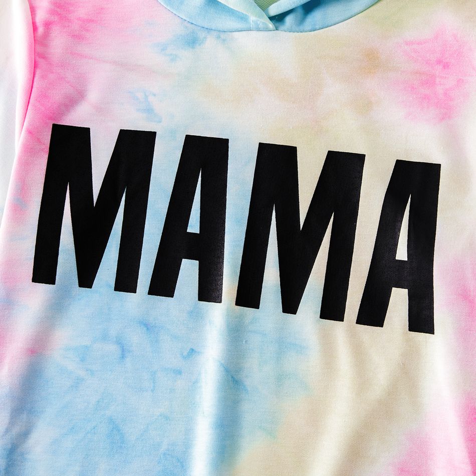 Letter Print Tie Dye Long-sleeve Hoodie Dress for Mom and Me Colorful big image 3