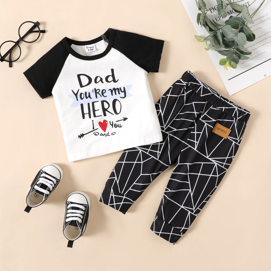 2pcs Baby Boy/Girl 95% Cotton Raglan-sleeve Letter Print T-shirt and Geo Print Pants Set CAMOUFLAGE