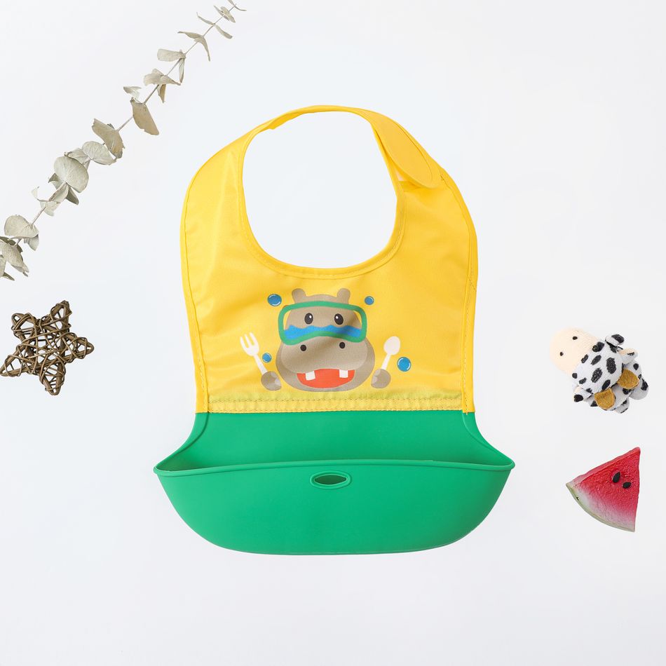 Silicone Cartoon Bull Baby Bib Large Adjustable Fit Waterproof Bibs Yellow