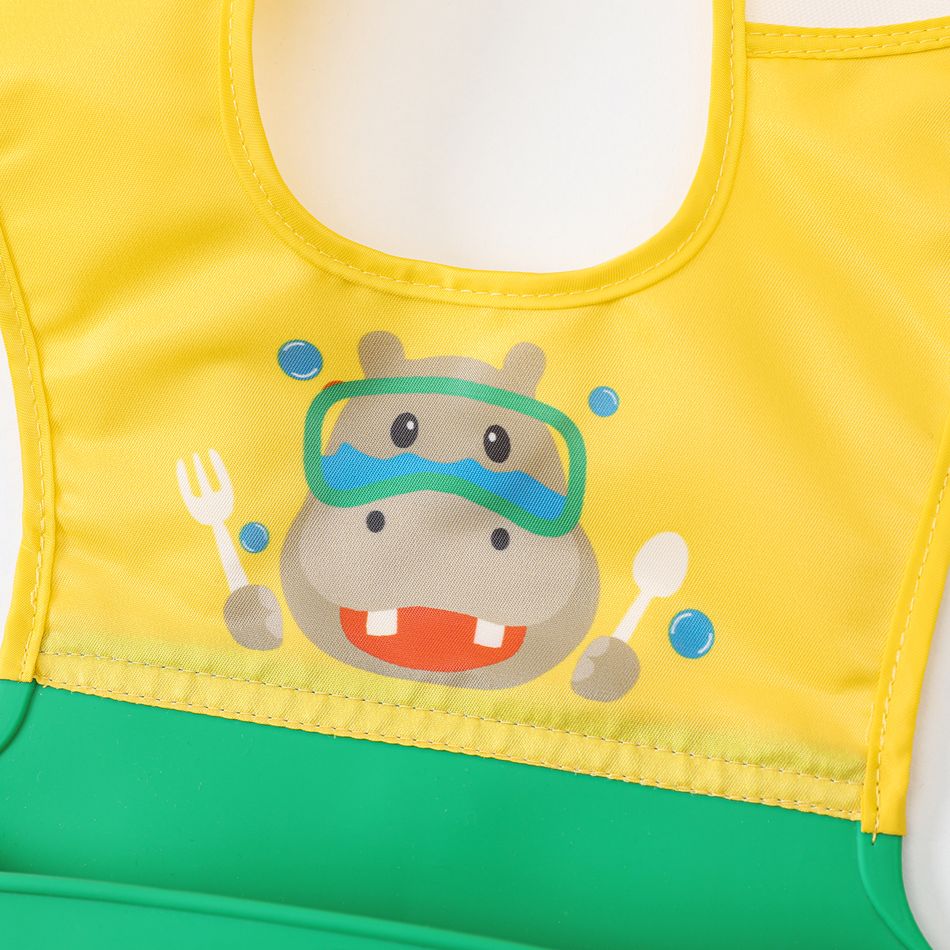 Silicone Cartoon Bull Baby Bib Large Adjustable Fit Waterproof Bibs Yellow big image 4