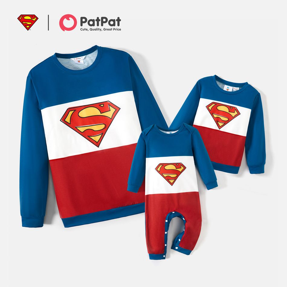 Superman Daddy and Me Long-sleeve Colorblock Graphic Sweatshirts royalblue big image 1