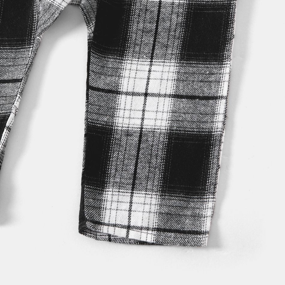 Family Matching Long-sleeve White & Black Plaid Button Up Shirts and Dresses Sets BlackandWhite big image 12