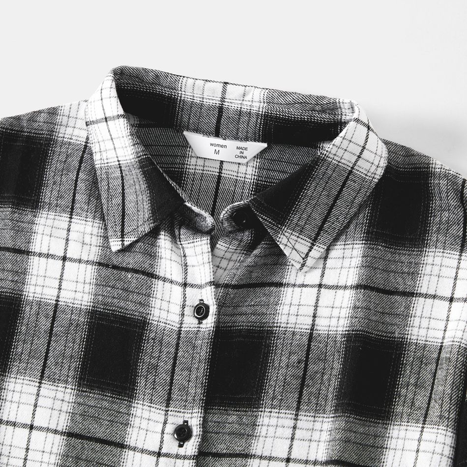 Family Matching Long-sleeve White & Black Plaid Button Up Shirts and Dresses Sets BlackandWhite big image 10