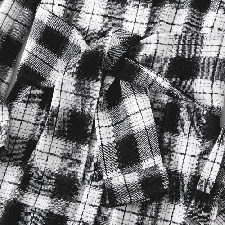 Family Matching Long-sleeve White & Black Plaid Button Up Shirts and Dresses Sets BlackandWhite big image 7