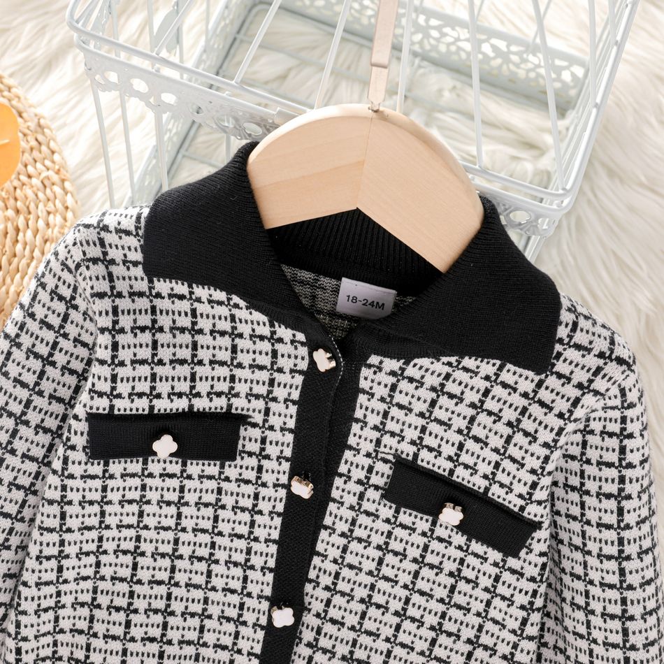 2pcs Toddler Girl Elegant Ruffle Hem Sleeveless Dress and Plaid Jacket Set BlackandWhite big image 3