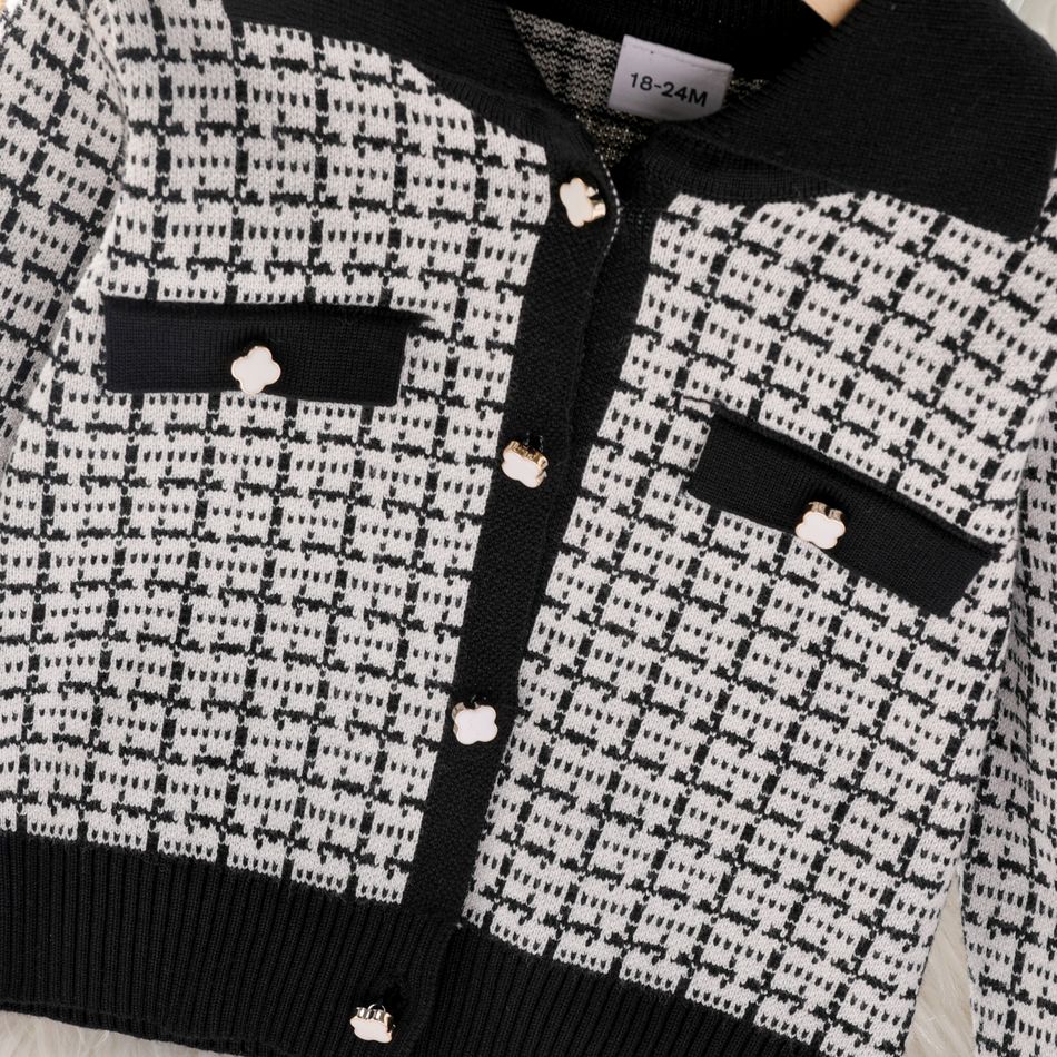 2pcs Toddler Girl Elegant Ruffle Hem Sleeveless Dress and Plaid Jacket Set BlackandWhite big image 4