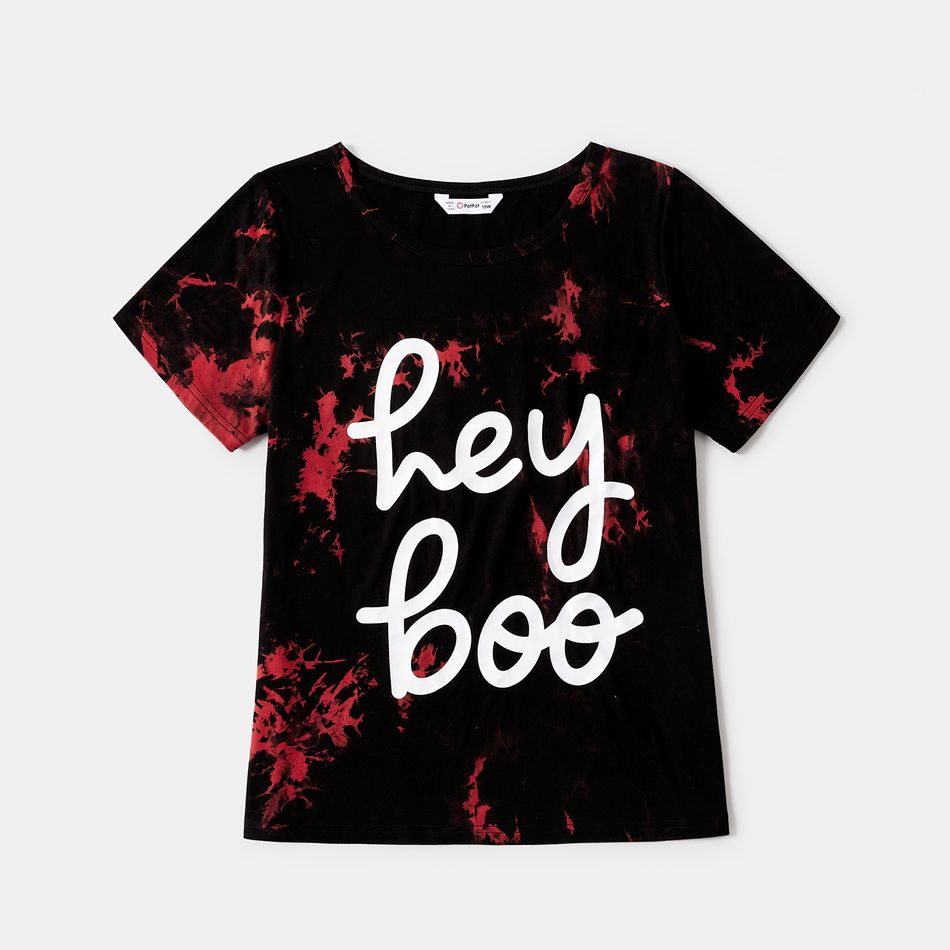 100% Cotton Letter Print Tie Dye Round Neck Short-sleeve T-shirts for Mom and Me redblack big image 2