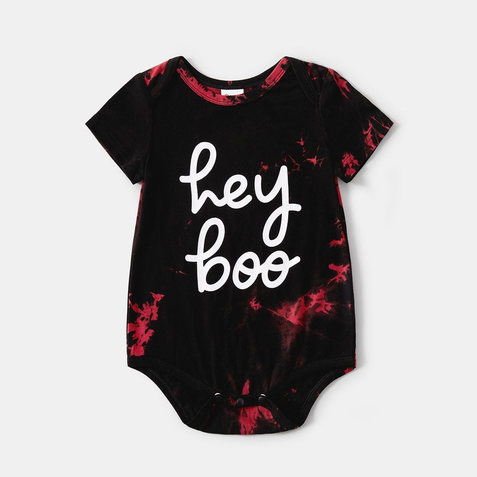 100% Cotton Letter Print Tie Dye Round Neck Short-sleeve T-shirts for Mom and Me redblack big image 6