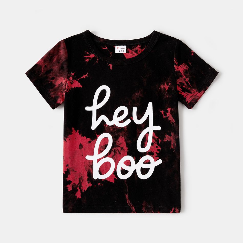 100% Cotton Letter Print Tie Dye Round Neck Short-sleeve T-shirts for Mom and Me redblack big image 5