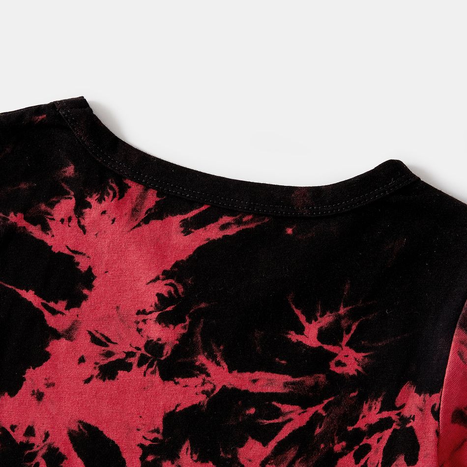 100% Cotton Letter Print Tie Dye Round Neck Short-sleeve T-shirts for Mom and Me redblack big image 8