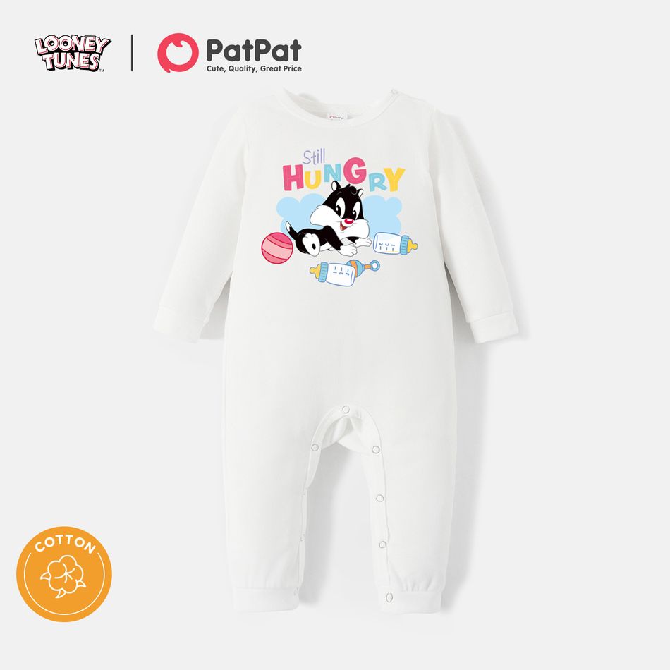Looney Tunes Baby Boy/Girl 100% Cotton Long-sleeve Graphic Jumpsuit White