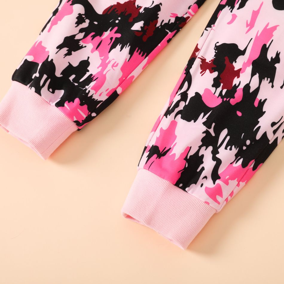 2pcs Kid Girl Letter Print Colorblock Pullover Sweatshirt and Elasticized Pants Set Pink