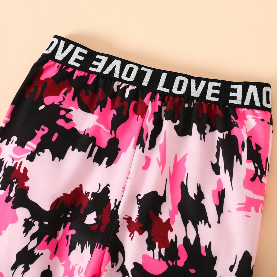 2pcs Kid Girl Letter Print Colorblock Pullover Sweatshirt and Elasticized Pants Set Pink big image 5
