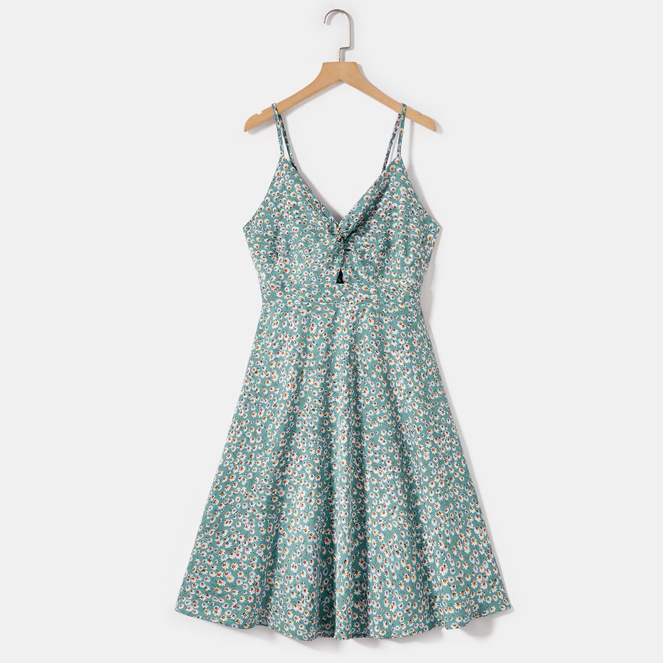 Green Floral Print Twist Front Tie Back Cami Dress for Mom and Me Green big image 2
