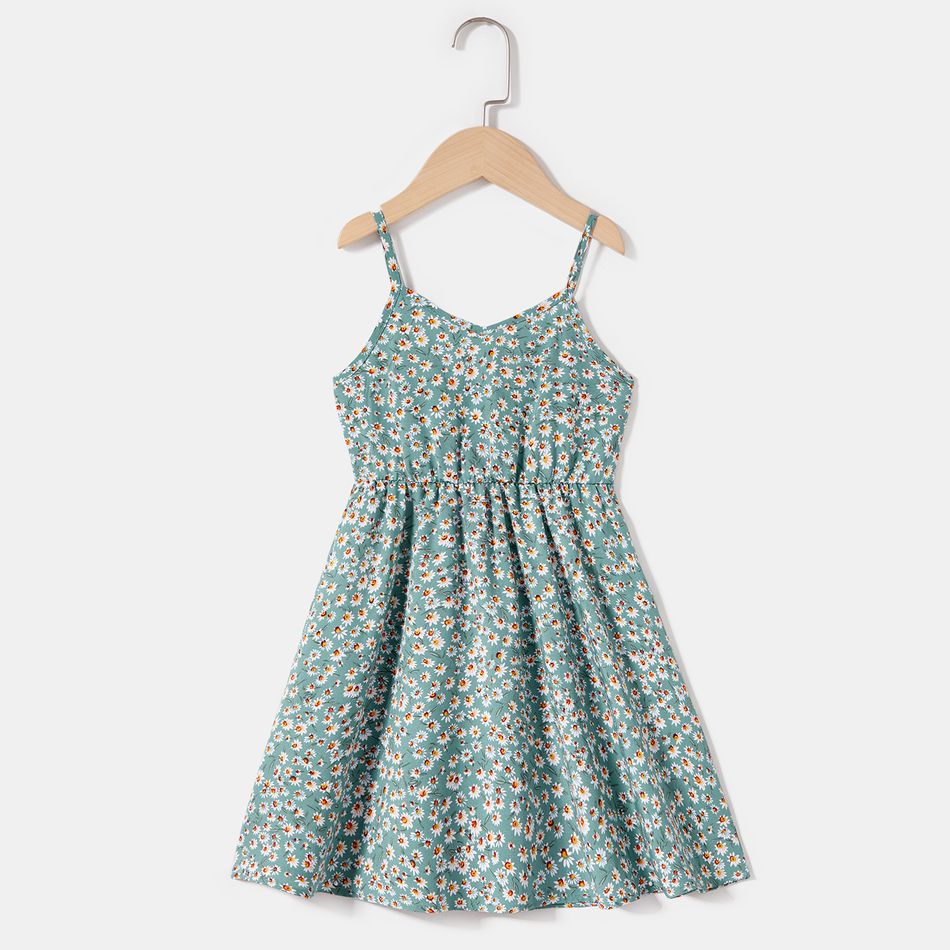 Green Floral Print Twist Front Tie Back Cami Dress for Mom and Me Green big image 3