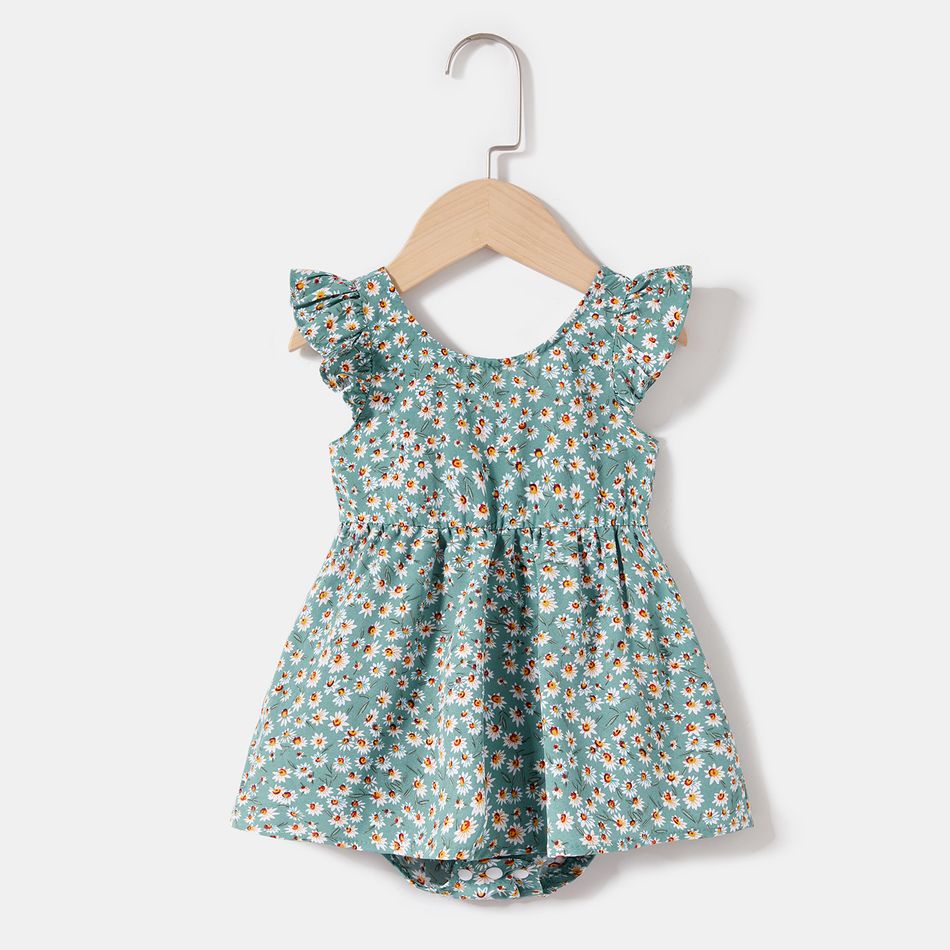 Green Floral Print Twist Front Tie Back Cami Dress for Mom and Me Green big image 4