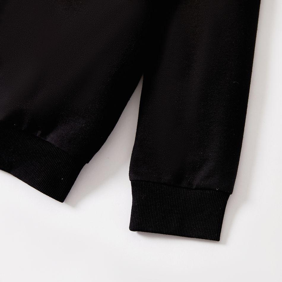 2pcs Kid Boy Letter Print Colorblock Pullover Sweatshirt and Denim Jeans Set Black big image 5