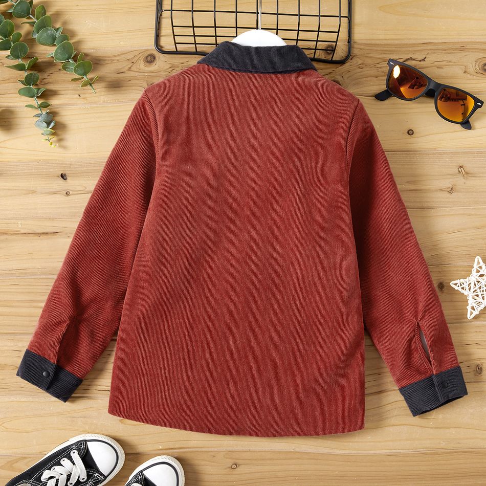 طفل الصبي طية صدر السترة طوق جيب تصميم colorblock طويلة الأكمام قميص سروال قصير من الطوب الأحمر big image 5