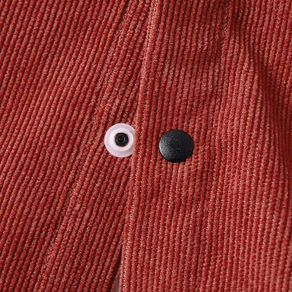 criança menino gola de lapela bolso design colorblock camisa de veludo cotelê manga longa Vermelho Tijolo big image 4
