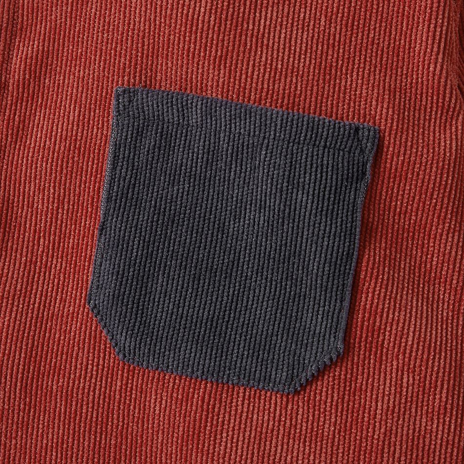 criança menino gola de lapela bolso design colorblock camisa de veludo cotelê manga longa Vermelho Tijolo big image 3