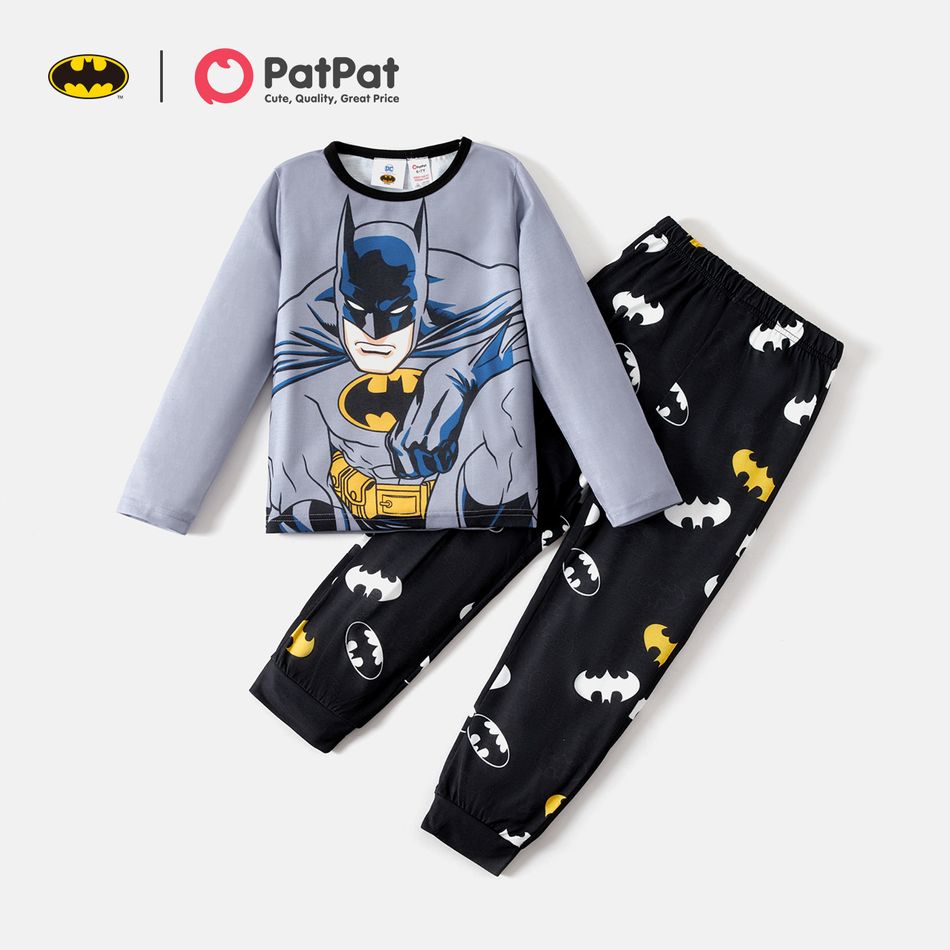 Batman 2pcs Kid Boy Character Print Long-sleeve Tee and Pants Pajamas Sleepwear Set Grey big image 1