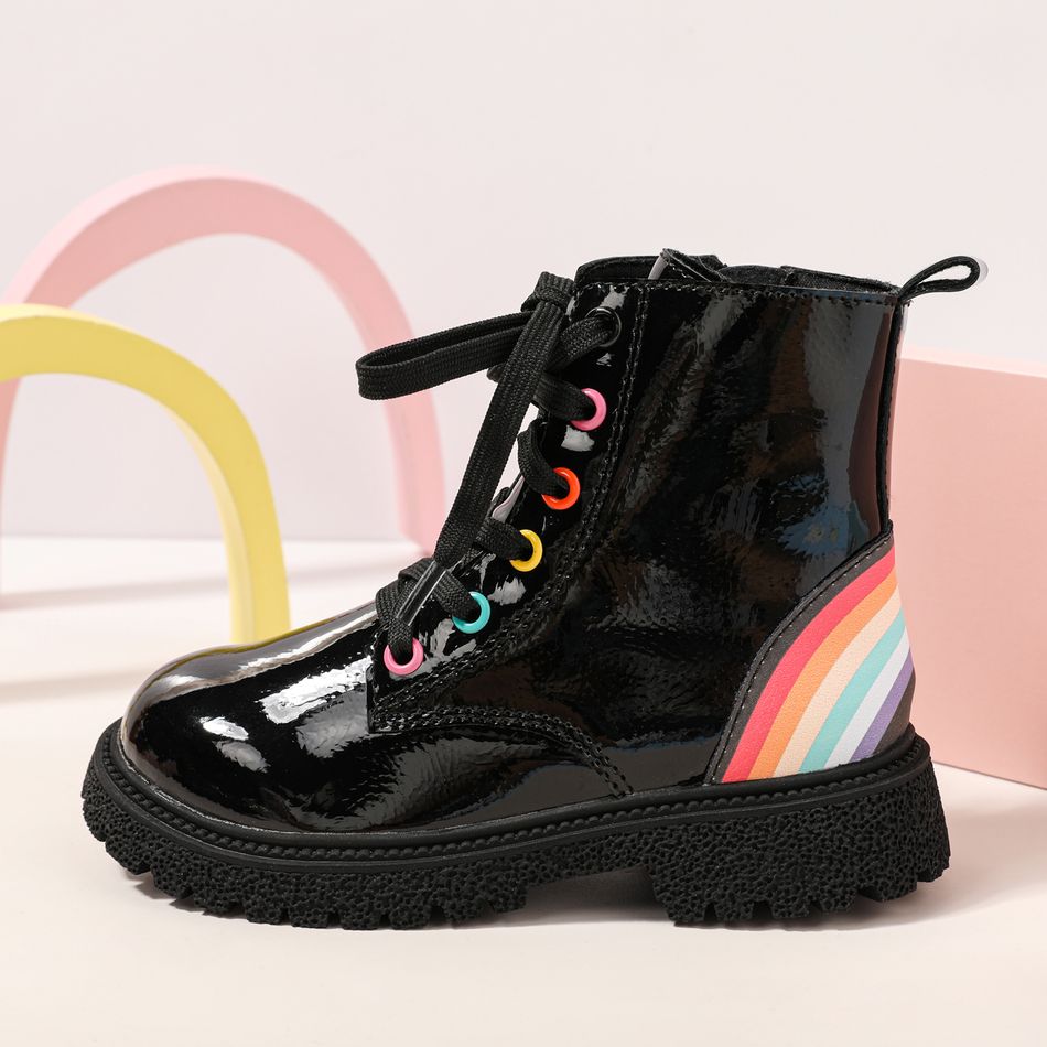 Toddler / Kid Rainbow Pattern Lace Up Boots (The color of the eyelet and heel rainbow is random) Black big image 3