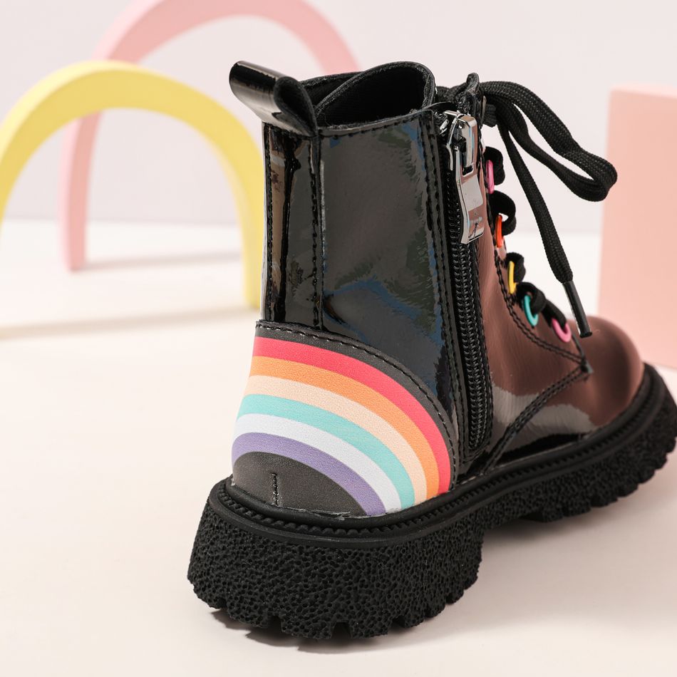 Toddler / Kid Rainbow Pattern Lace Up Boots (The color of the eyelet and heel rainbow is random) Black big image 4
