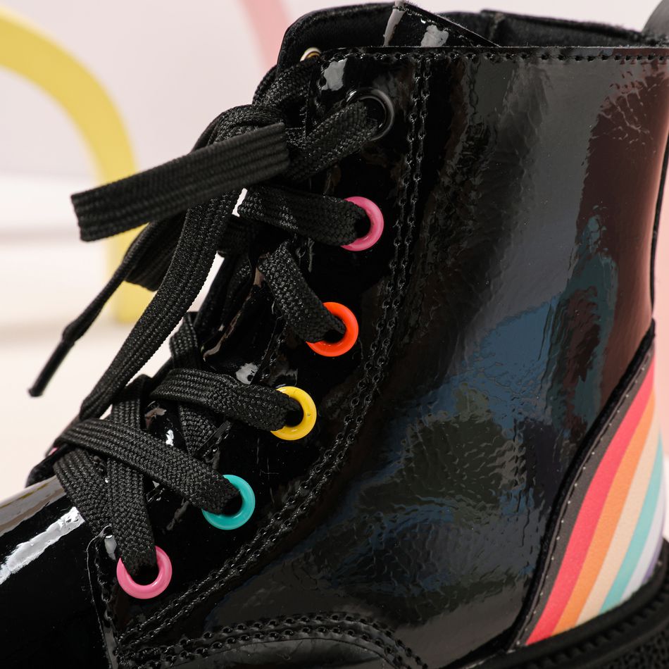 Toddler / Kid Rainbow Pattern Lace Up Boots (The color of the eyelet and heel rainbow is random) Black big image 5
