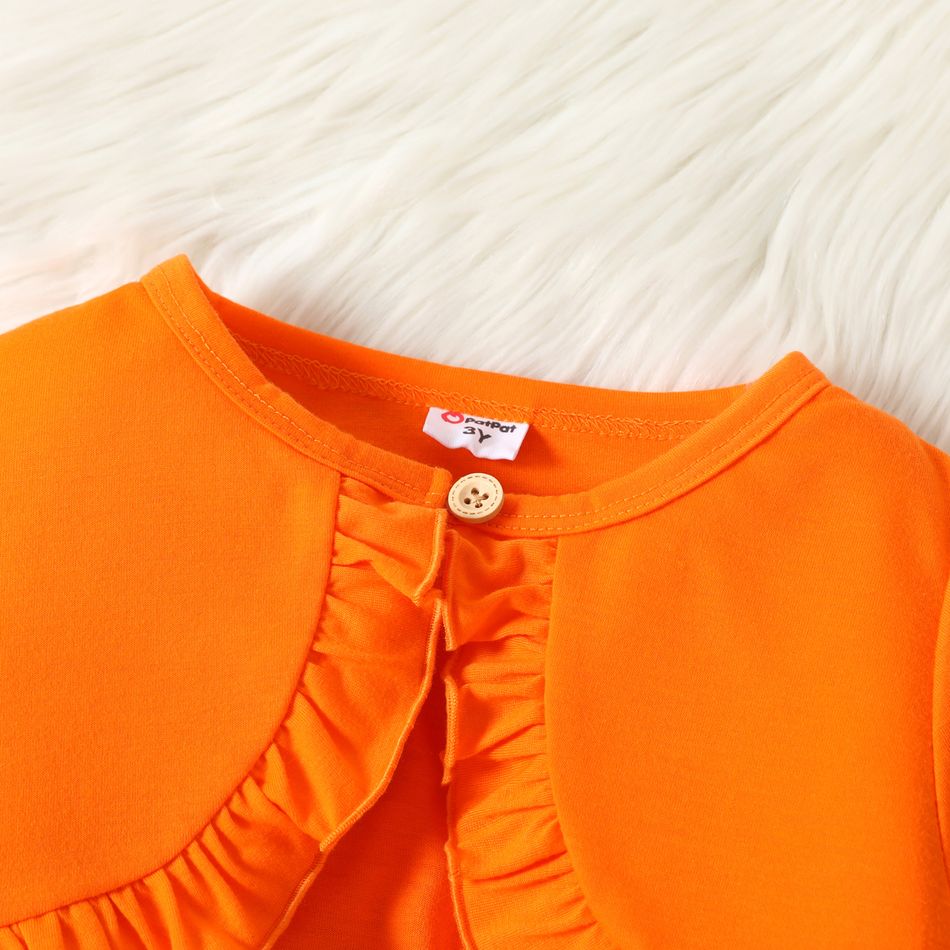 2pcs Toddler Girl Halloween Letter Pumpkin Print Sleeveless Dress and Ruffled Cardigan Set Orange big image 5