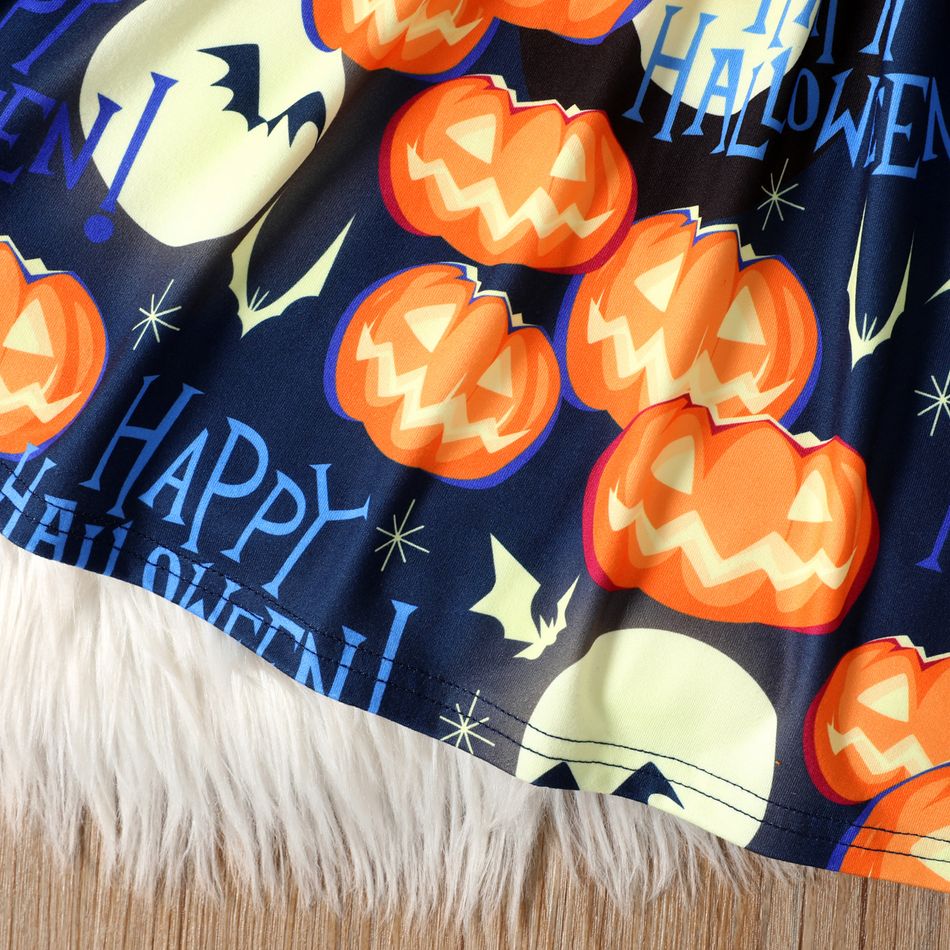 2pcs Toddler Girl Halloween Letter Pumpkin Print Sleeveless Dress and Ruffled Cardigan Set Orange big image 4