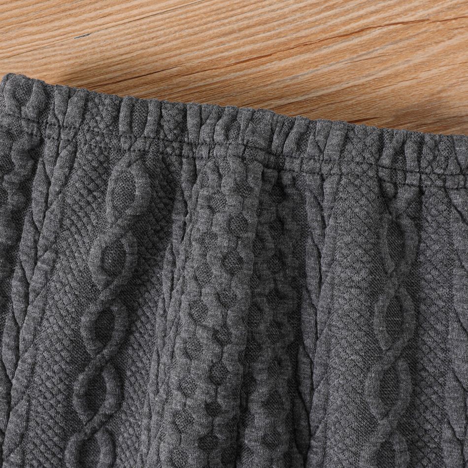2pcs Baby Boy Letter Embroidered Grey Textured Long-sleeve Zip Sweatshirt and Sweatpants Set Dark Grey big image 5