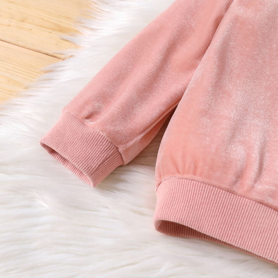 2pcs Toddler Girl Solid Color Velvet Pullover Sweatshirt and Pants Set Pink big image 5