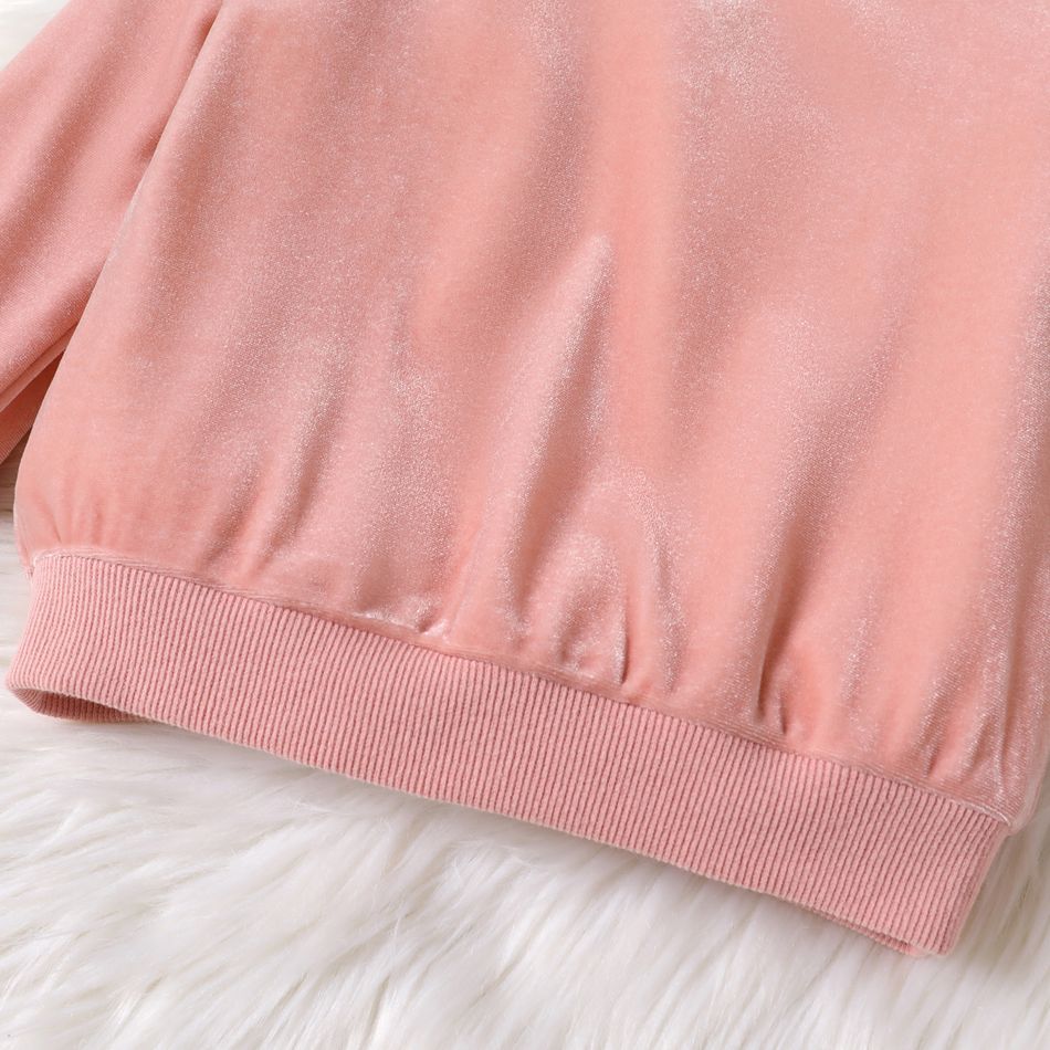 2pcs Toddler Girl Solid Color Velvet Pullover Sweatshirt and Pants Set Pink big image 6