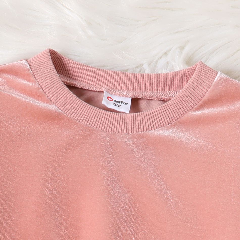 2pcs Toddler Girl Solid Color Velvet Pullover Sweatshirt and Pants Set Pink big image 4