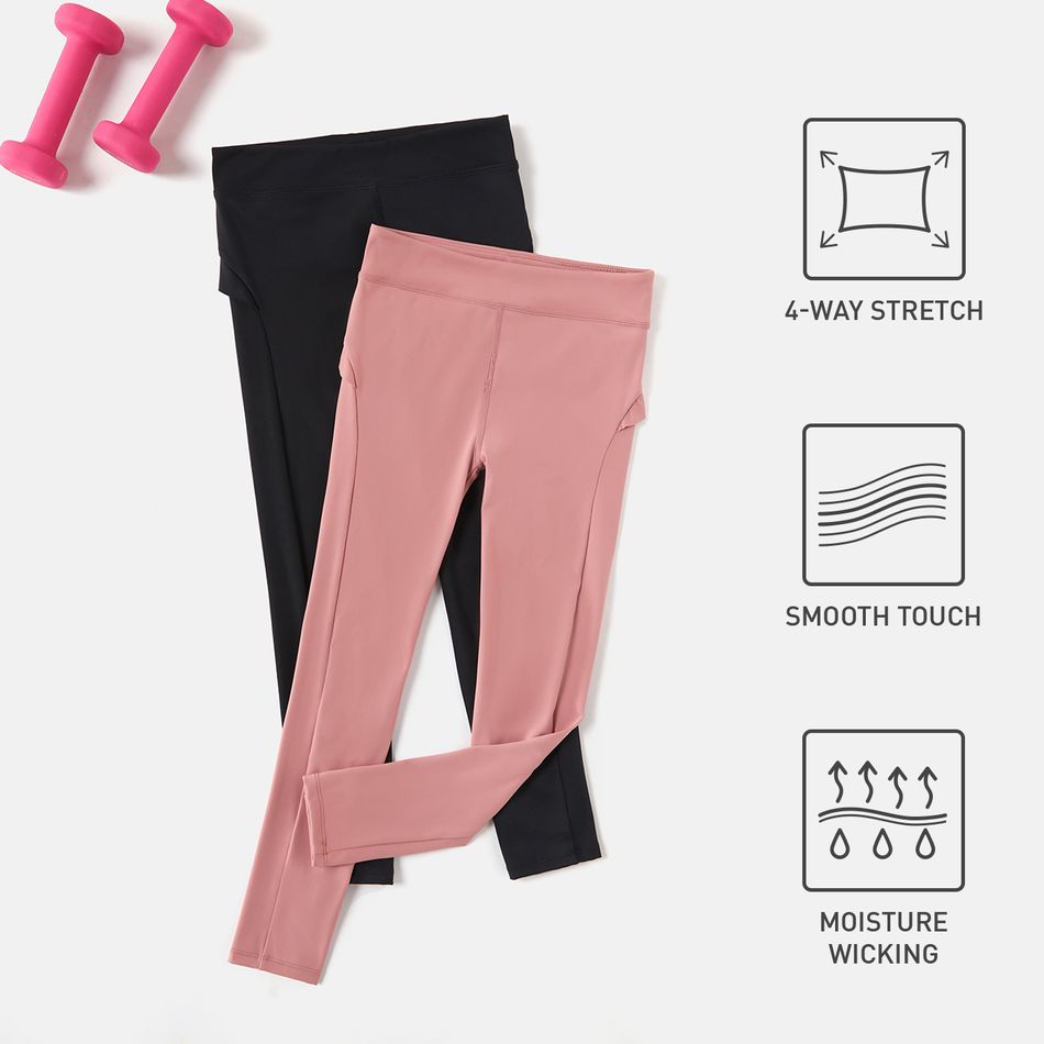 Activewear 4-way Stretch Toddler Girl Solid Color High Elasticity Leggings Pink big image 5