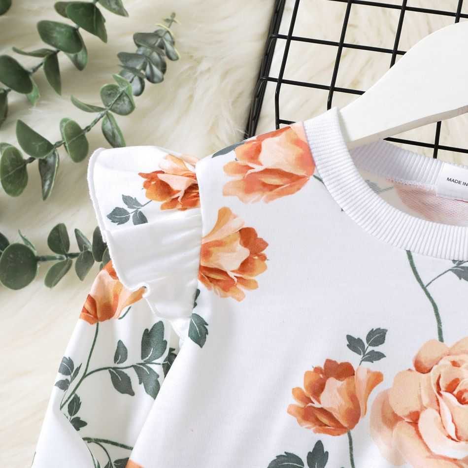 Toddler Girl Ruffled Floral Print Pullover Sweatshirt White big image 4