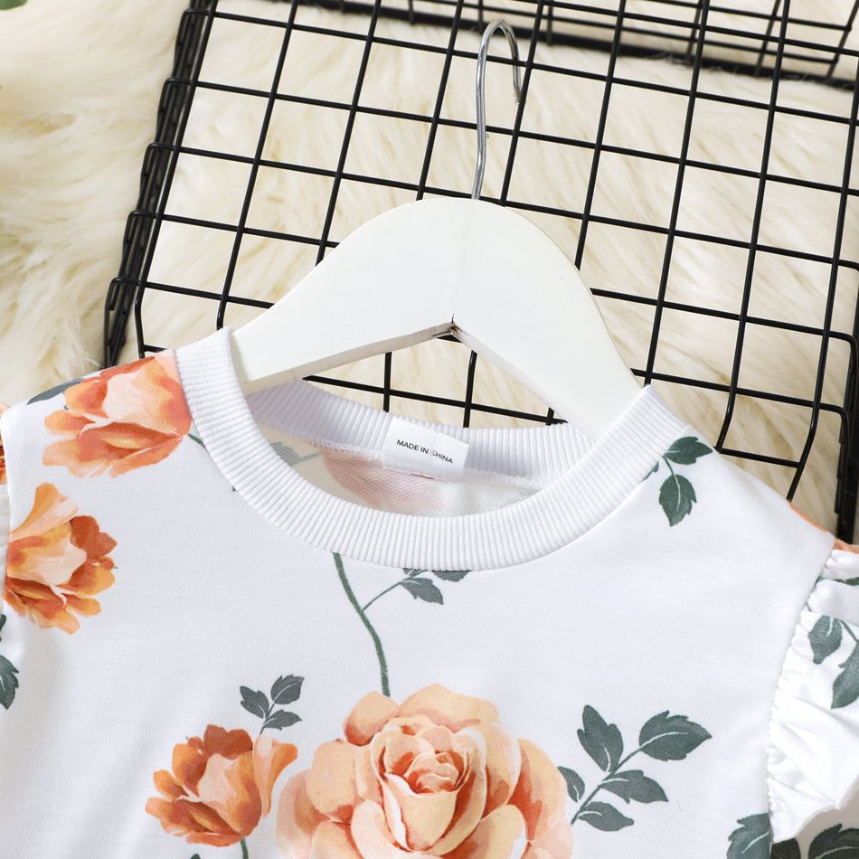Toddler Girl Ruffled Floral Print Pullover Sweatshirt White big image 3