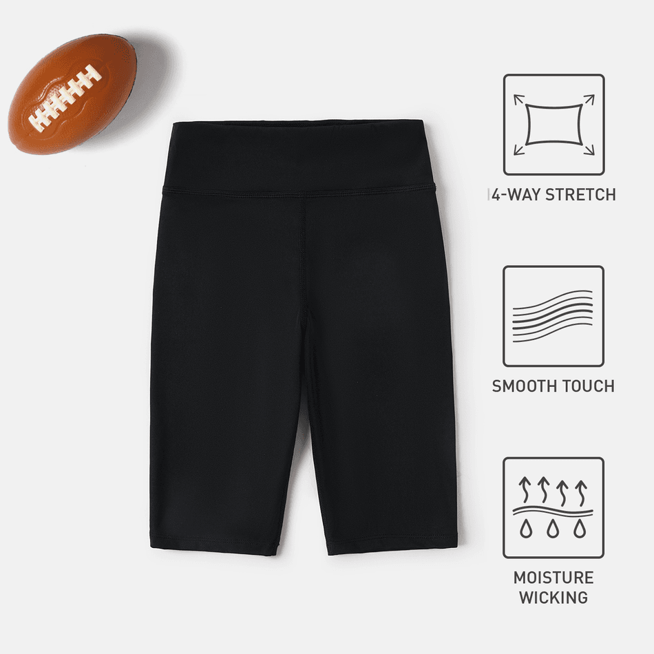 Activewear 4-way Stretch Kid Girl Solid Color High Elasticity Leggings Shorts Black big image 1