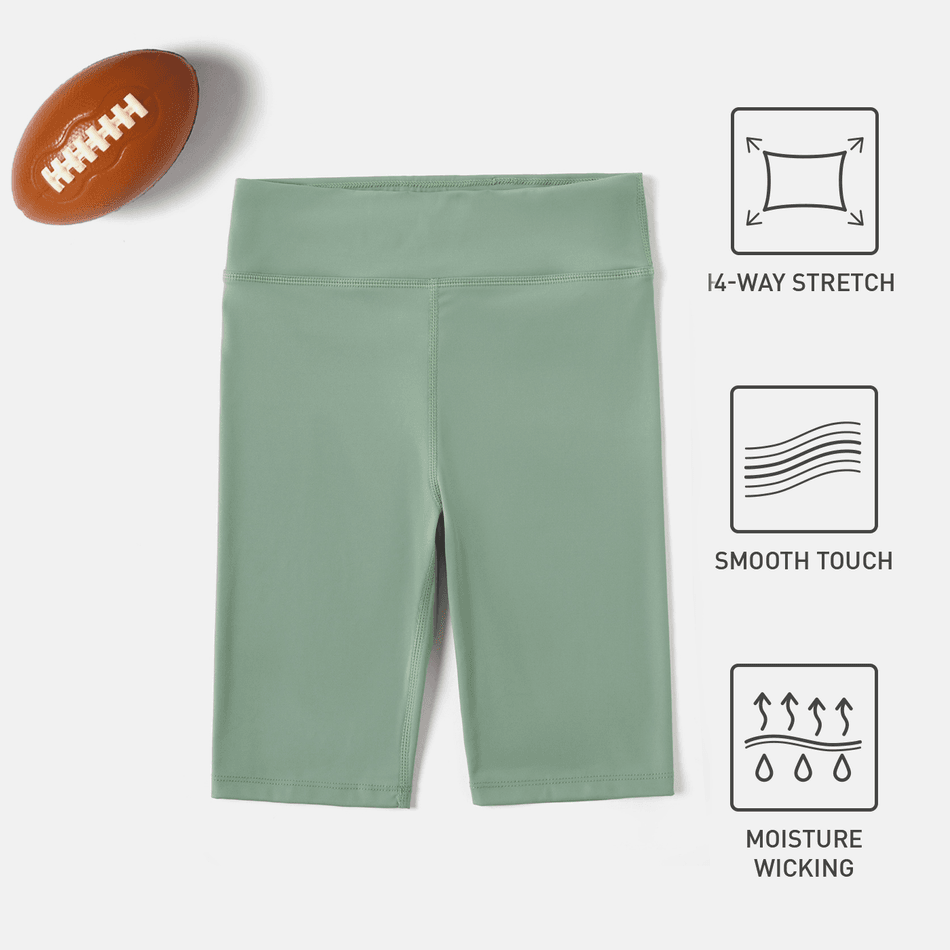 Activewear 4-way Stretch Kid Girl Solid Color High Elasticity Leggings Shorts Green big image 1