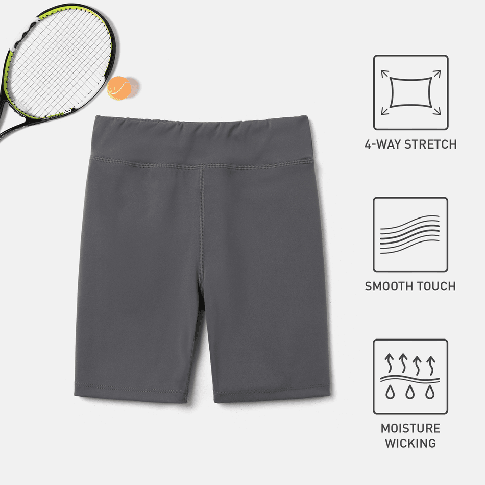 Activewear 4-way تمتد طفل فتاة بلون الصلبة عالية المرونة طماق سريعة الجافة السراويل اللون الرمادي big image 1