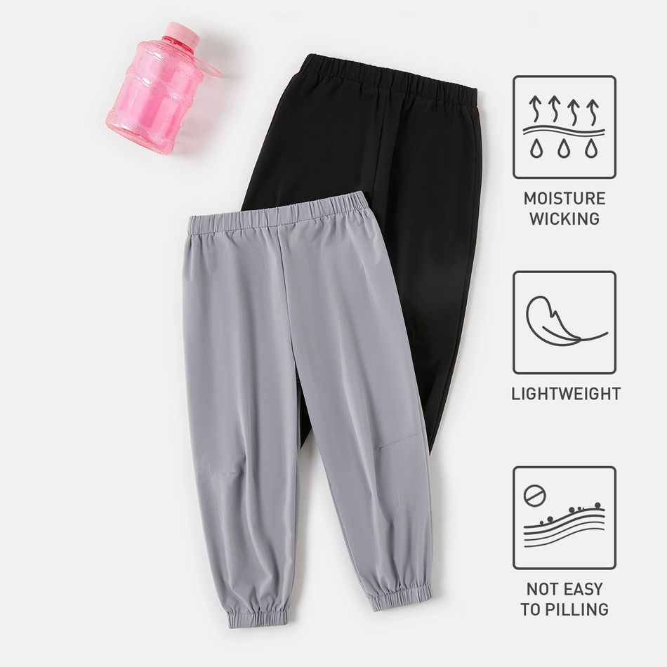 Activewear Toddler Boy Solid Color Breathable Quick Dry Elasticized Pants Black big image 2