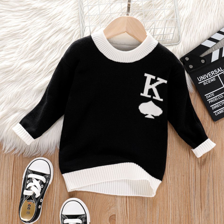 Toddler Boy Trendy Playing Card Print Colorblock Knit Sweater Black/White