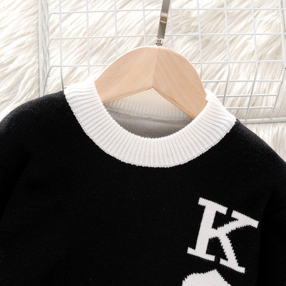 Toddler Boy Trendy Playing Card Print Colorblock Knit Sweater Black/White big image 3
