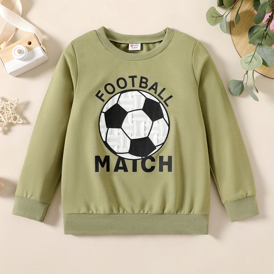 Kid Boy Letter 3D Football Print Green Pullover Sweatshirt Green