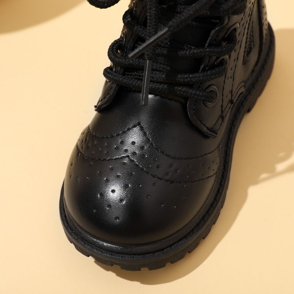 Toddler / Kid Side Zipper Lace Up Front Black Boots Black